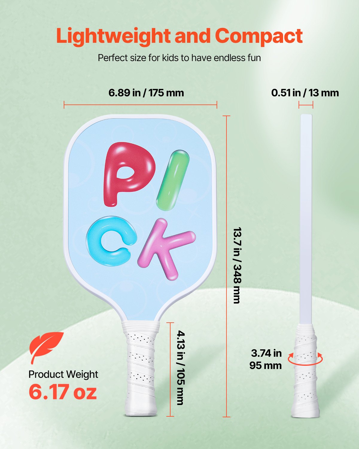 Kids Pickleball Paddle – Lightweight Youth Fiberglass Paddle with Small Grip & Cute Pattern (Child Size for Boys & Girls)