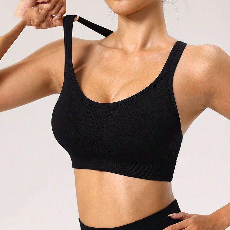 Beauty‑Back Seamless Knitted Sports Bra with Chest Pad for Women