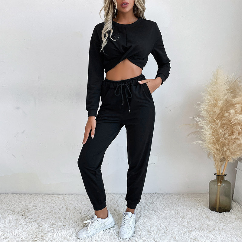 Platform Black Short Sweater Sports Casual Two Piece Sets