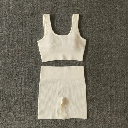 2PCS Women Yoga Set Gym Set Sexy Bra Seamless Sports Shorts Workout