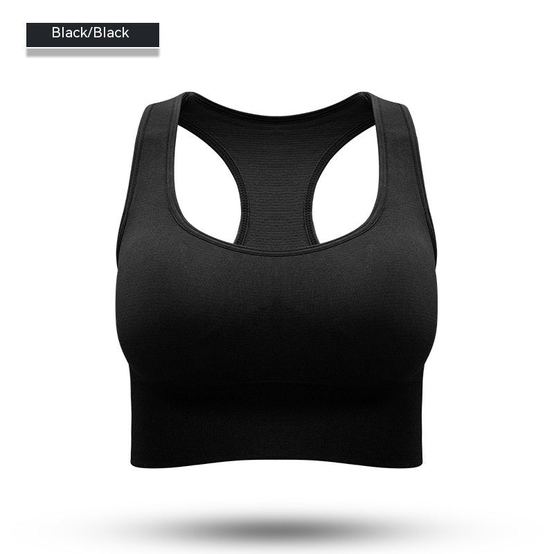 Front view of black sports yoga workout bra showcasing full cup