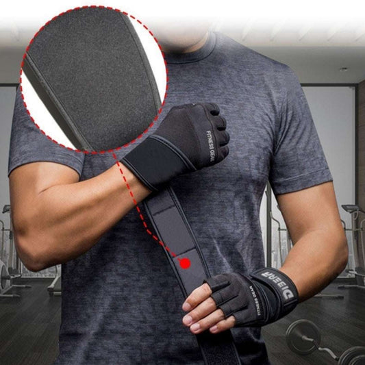 Black summer outdoor fitness wristband non-slip half-finger gloves for weightlifting and sports protection