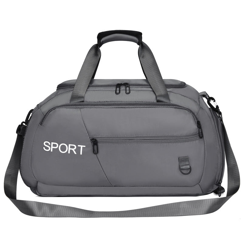 Waterproof Oxford fabric luggage bag for women with multiple pockets and shoe compartment for travel and fitness.