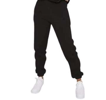 Black fleece letter-printing hoodie and sweatpants set for women with 3D effect polyester fabric