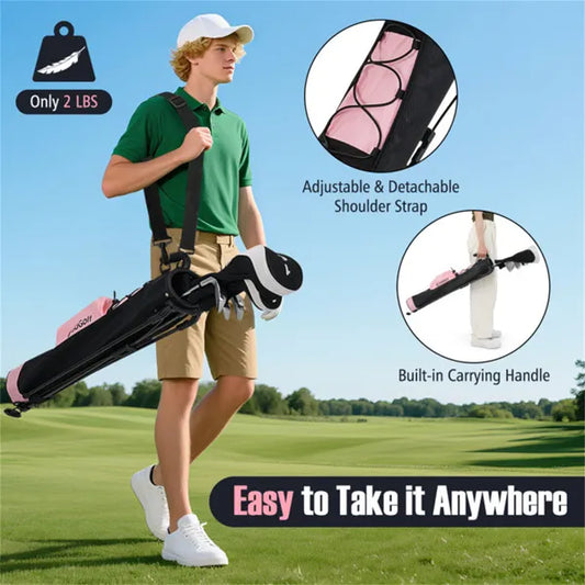 Portable Golf Carry Bag - Dual Carrying (Shoulder Strap+Top Handle), Zippered Pocket+Bottle Holder-Pink + Black