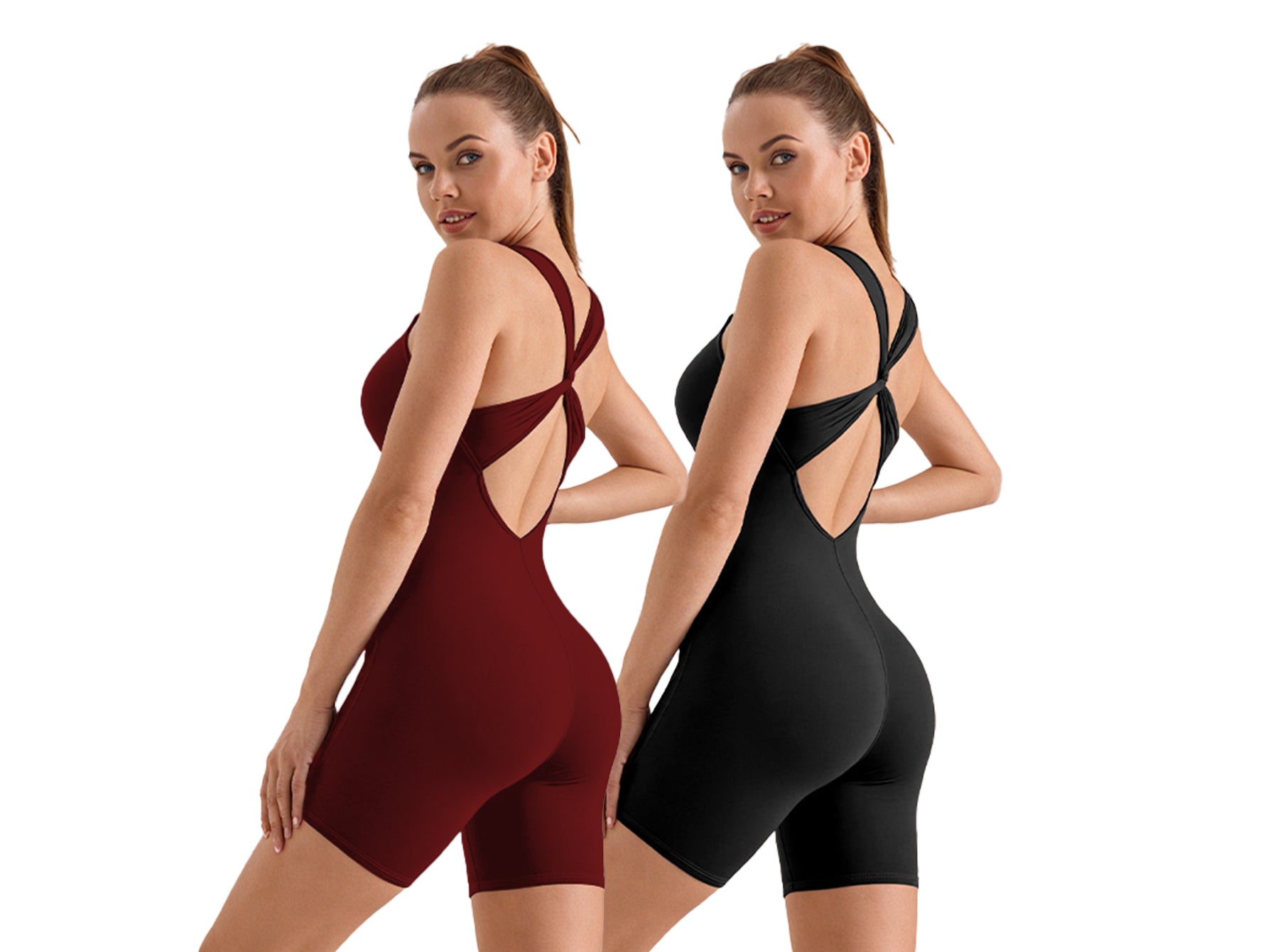 Crossover Beauty‑Back V‑Neck Sports Jumpsuit with Chest Pad