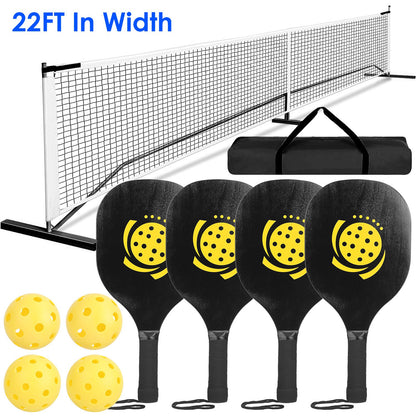 22ft Pickleball Net System – Portable Regulation Set with 4 Paddles, 4 Balls & Carry Bag