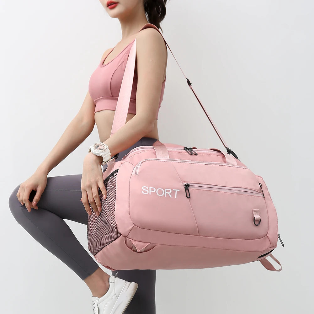 Waterproof Oxford luggage bag for women with shoe compartment and multi-pocket design for travel and fitness use