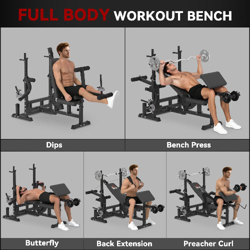 6‑in‑1 Adjustable Weight Bench with Leg Extension & Preacher Curl