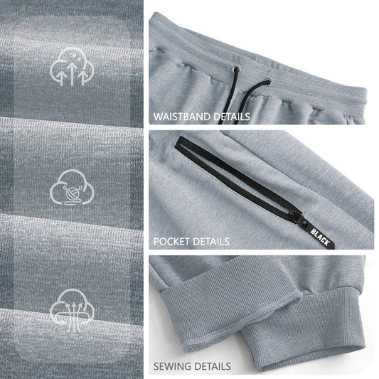 Mens sporty long pants casual zip-cuff sweatpants in light heather gray polyester fabric with straight leg and mid-waist style