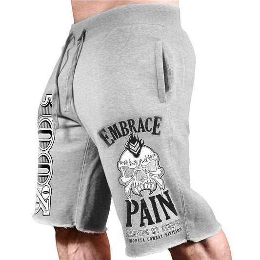 Men's sports leisure printed cotton running workout shorts in navy blue with side pockets