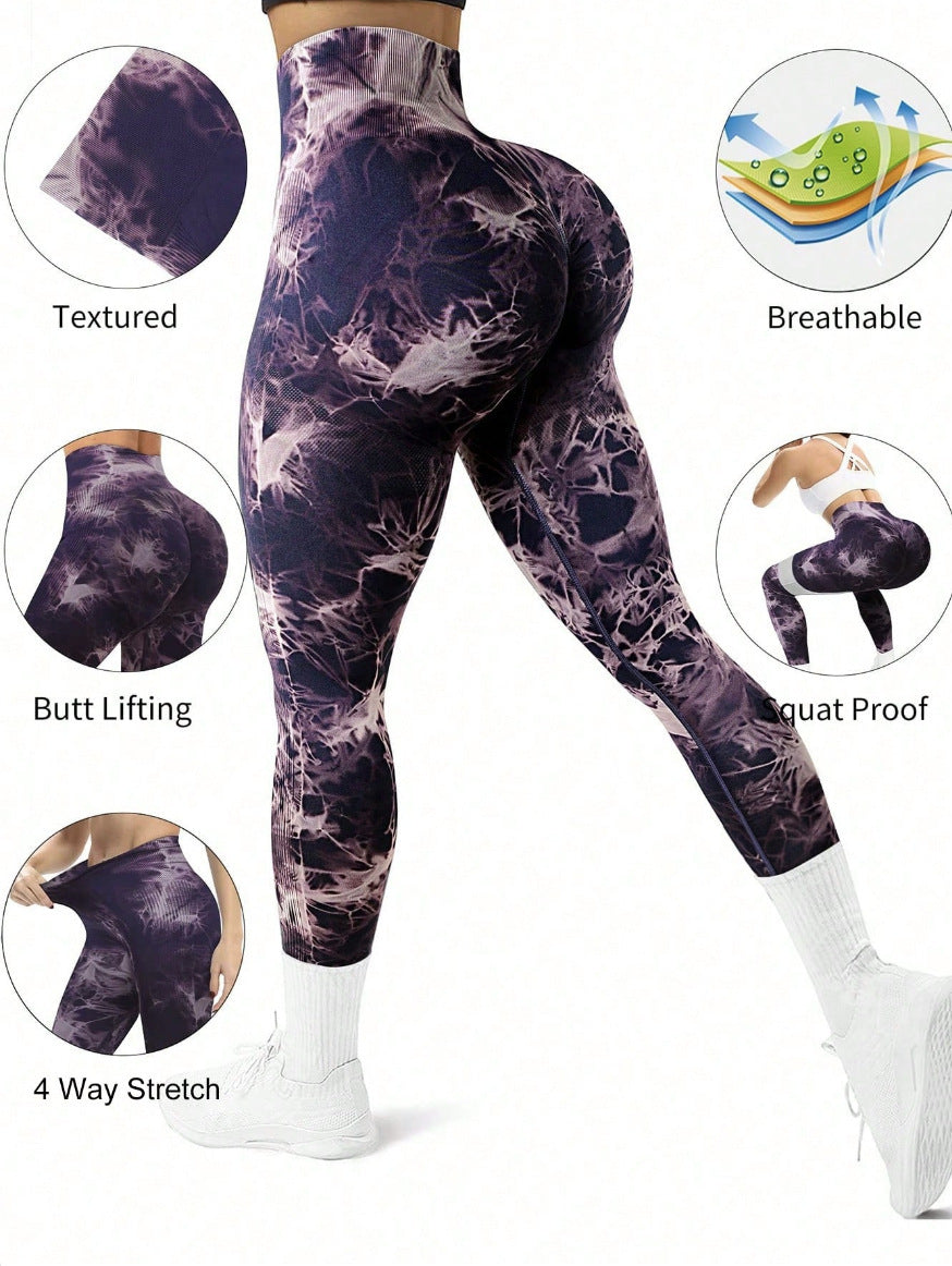 Seamless Peach Tie‑Dye Workout Leggings