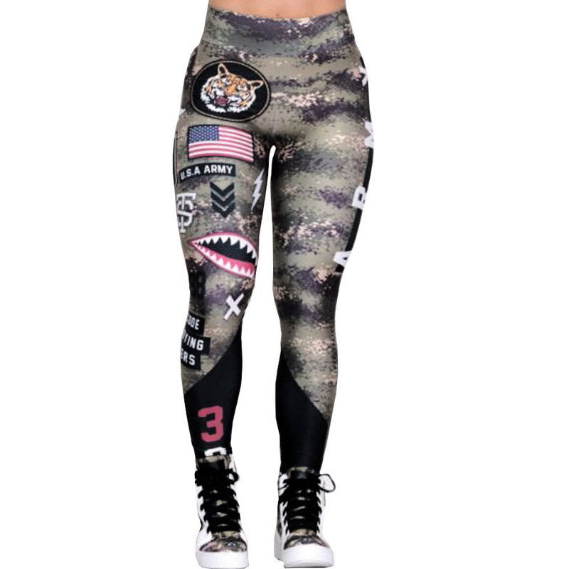 Women’s High Waist Camo Gym Leggings – Army Sport Pants