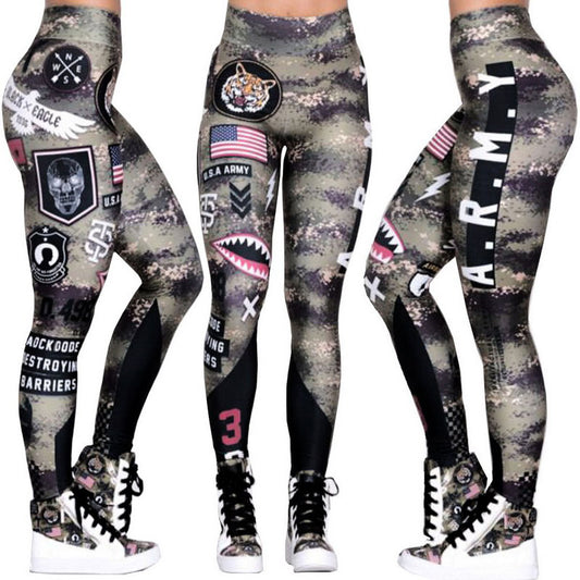 Women’s High Waist Camo Gym Leggings – Army Sport Pants