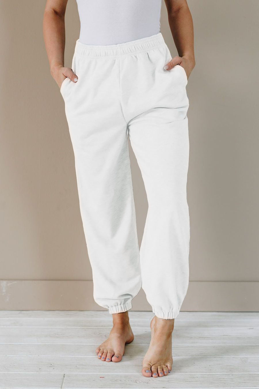 Women's solid color loose high waist sweatpants for sports and casual wear