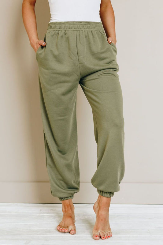 Women's solid color loose high waist cotton sweatpants for casual sportswear