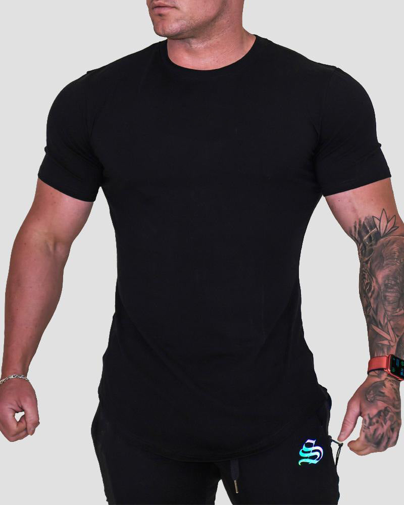 Men's slim-fit cotton gym t-shirt, detail view 3