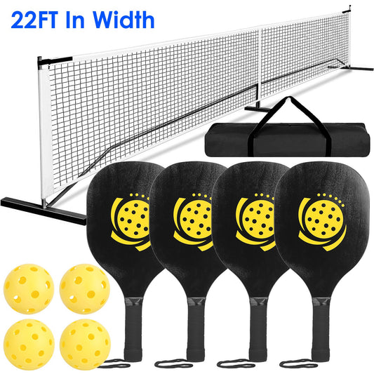 22ft Pickleball Net System – Portable Regulation Set with 4 Paddles, 4 Balls & Carry Bag