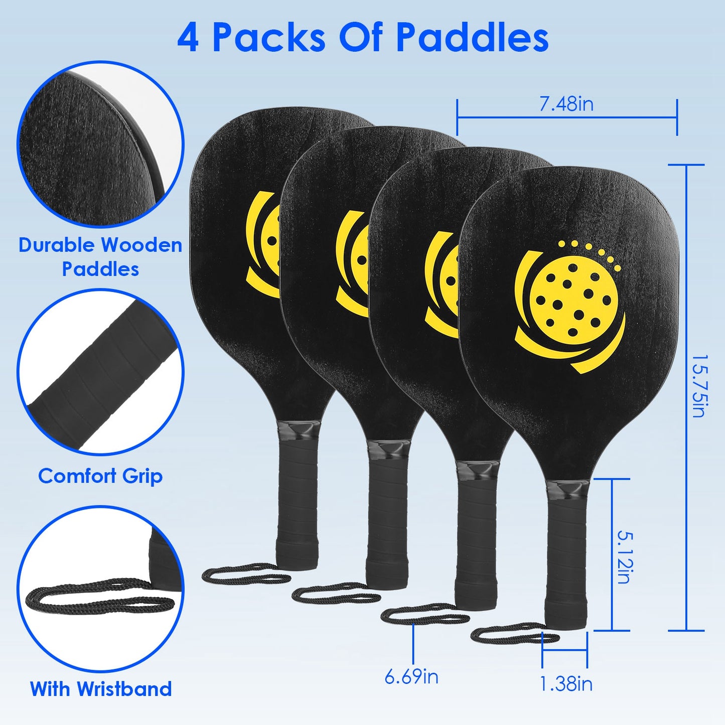 22ft Pickleball Net System – Portable Regulation Set with 4 Paddles, 4 Balls & Carry Bag
