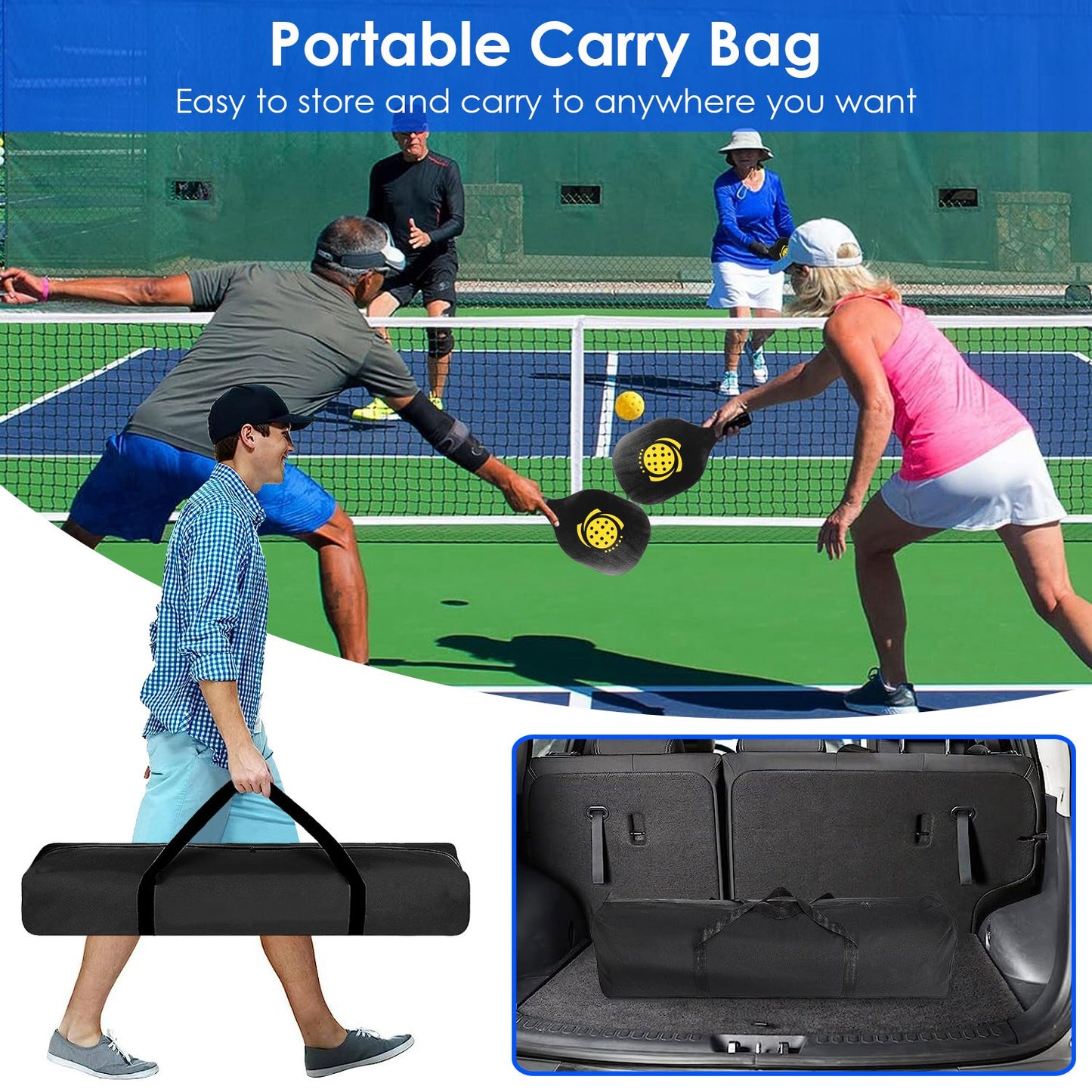 22ft Pickleball Net System – Portable Regulation Set with 4 Paddles, 4 Balls & Carry Bag