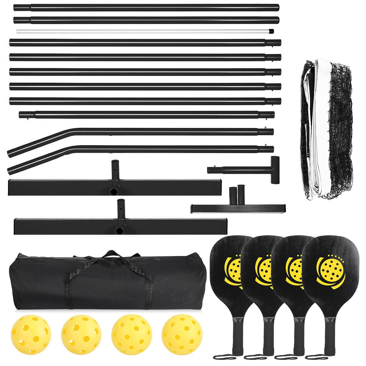 22ft Pickleball Net System – Portable Regulation Set with 4 Paddles, 4 Balls & Carry Bag