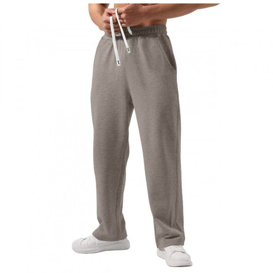 Male solid color elastic-waist drawstring sweatpants in multiple colors and loose fit style