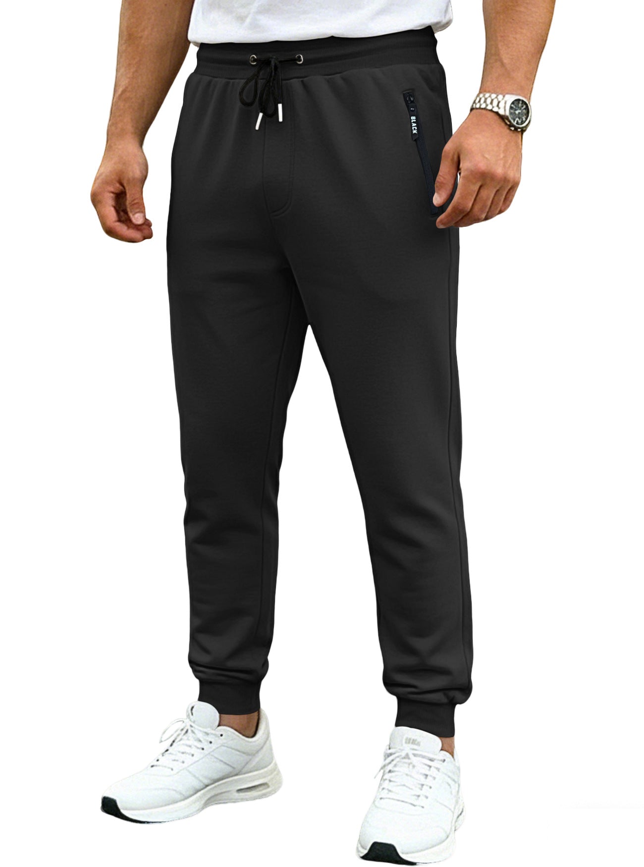 Men's sporty long pants in gray and black full-length zip-cuff sweatpants
