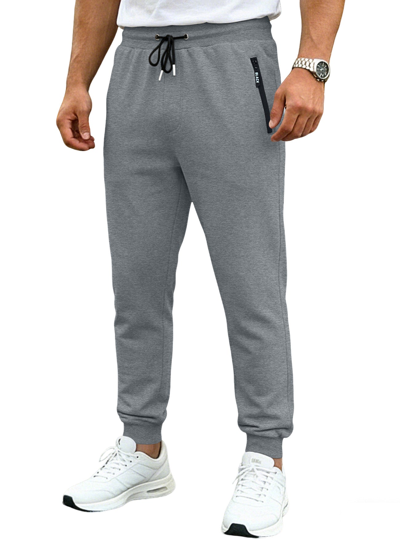 Men's sporty long pants casual zip-cuff sweatpants in gray and black colors