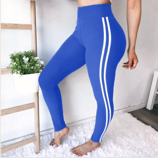 Women's Color-Block Fashion Sport Leggings in Light Blue – Side Stripe Athletic Fit | GearrUp