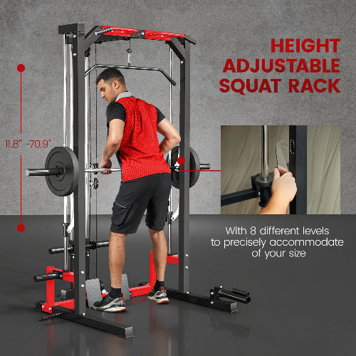 Smith Machine Power Rack – Multi-Function Home Gym with Lat Pulldown & Landmine