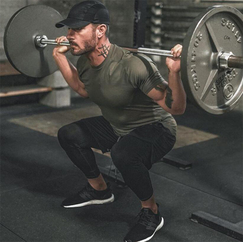 Men's breathable workout short sleeve T-shirt in solid colors, slim fit cotton blend top for sports and casual wear