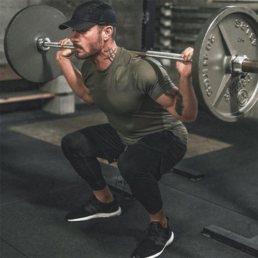 Men's breathable workout short sleeve T-shirt in solid colors, slim fit cotton blend top for sports and casual wear