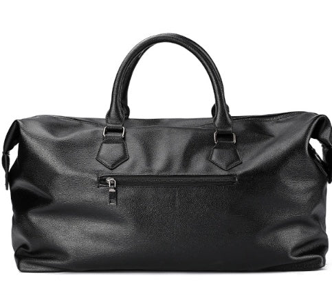 Black high-quality PU leather gym bag with adjustable shoulder strap and multiple compartments
