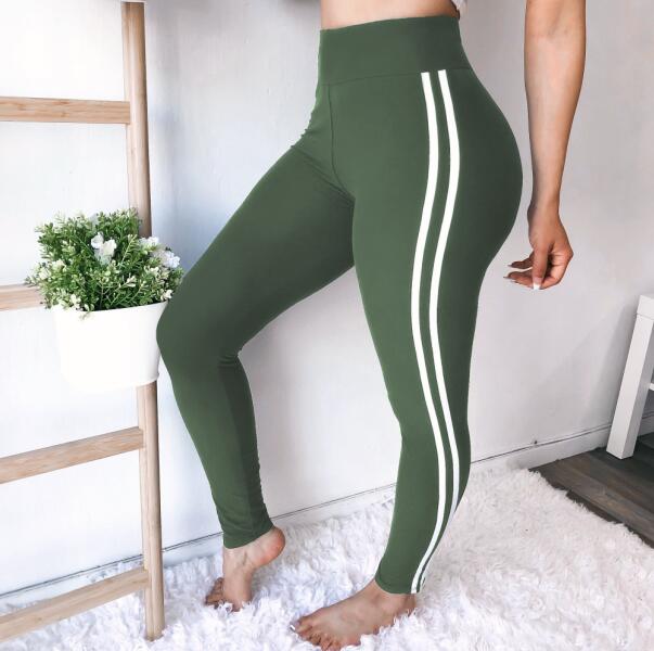 Women's Color-Block Fashion Sport Leggings in Olive Green – Side Stripe Athletic Fit | GearrUp