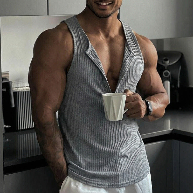 Premium Multi-Button Ribbed Fitness Shirt for Men - GearUp