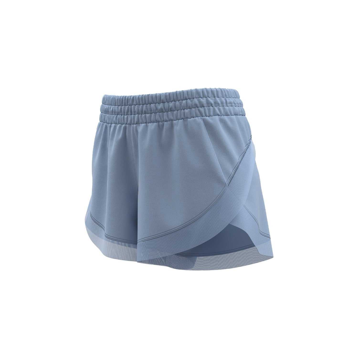 Women wearing seamless workout fitness shorts with pockets in blue and purple colors