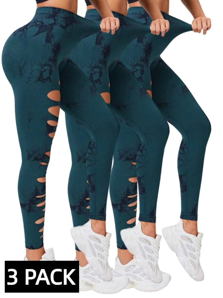 3‑Pack Butt‑Lifting Yoga Leggings – Hollow‑Out Tummy Control Athletic Pants