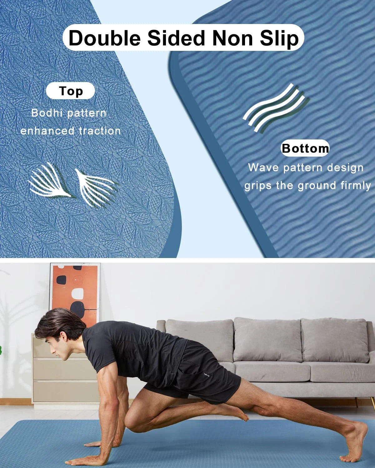 Large Yoga Mat Thick 15MM TPE Non-Slip Exercise Mats for Pilates Fitness Workouts, 78"X51", Blue