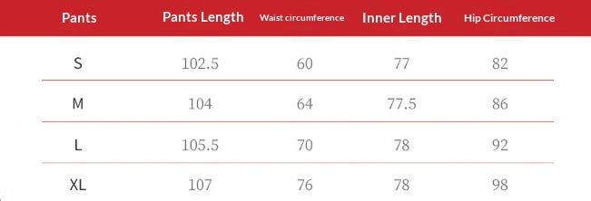 Women's quick-dry straight-leg workout pants size chart