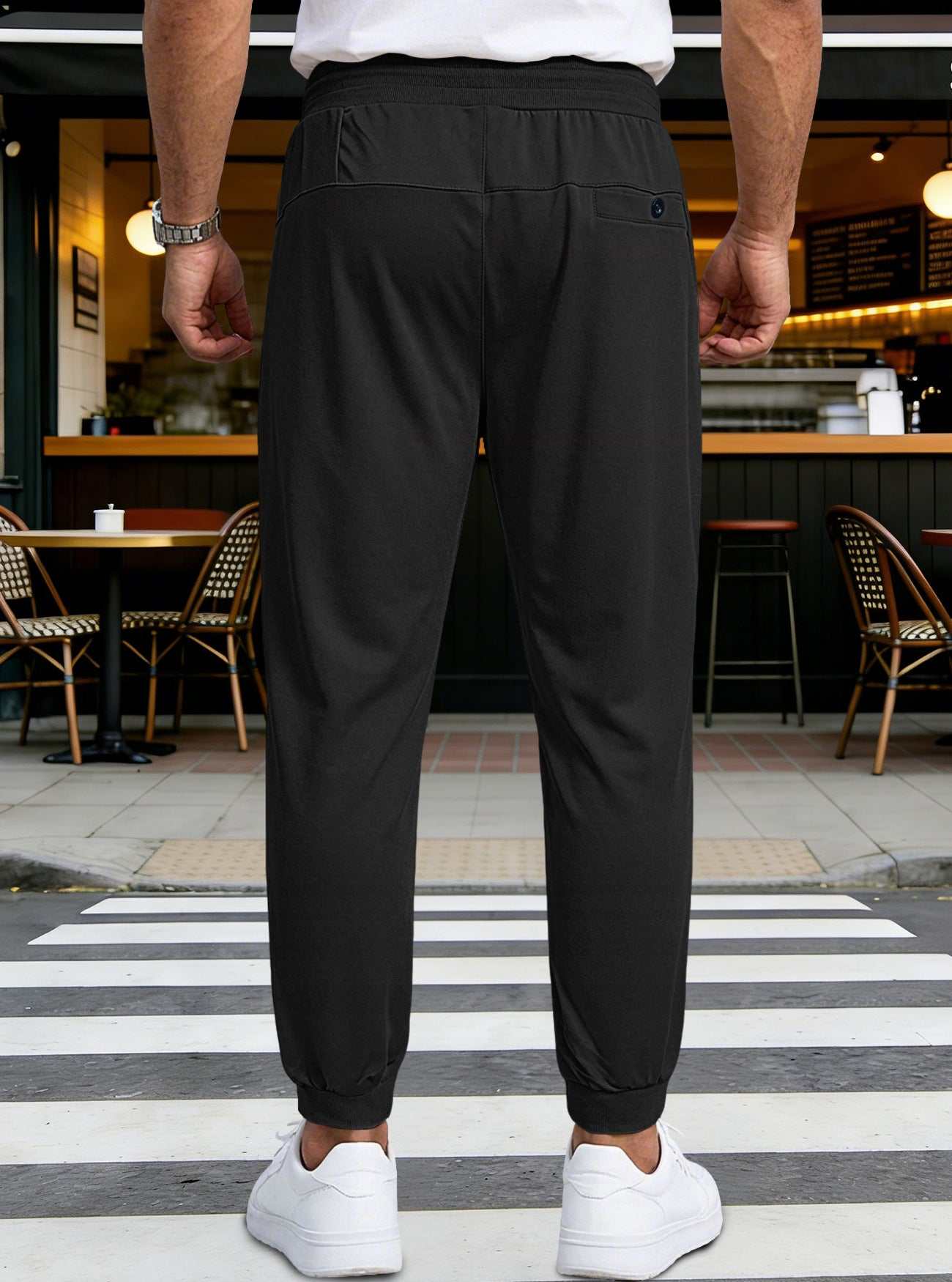 Mens sporty long pants casual zip-cuff sweatpants in light heather gray, black, and dark heather gray polyester fabric