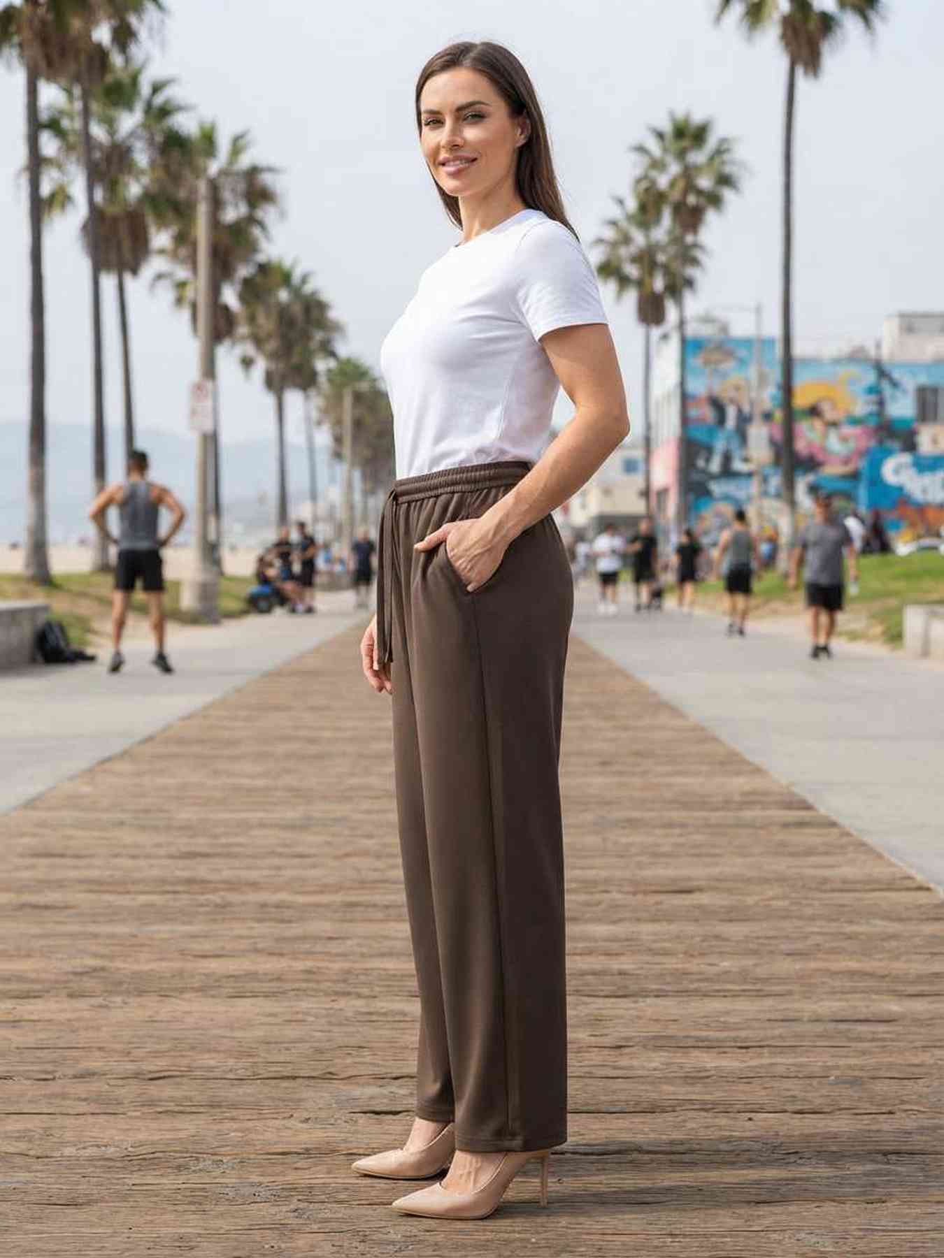 Ladies long trousers straight leg casual sports pants for women daily wear