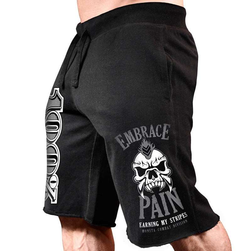 Men's sports leisure running workout printed cotton shorts on model outdoors
