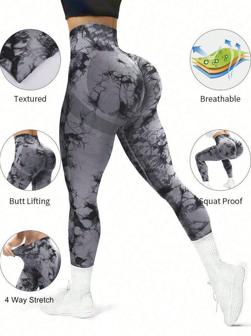 Seamless Peach Tie‑Dye Workout Leggings