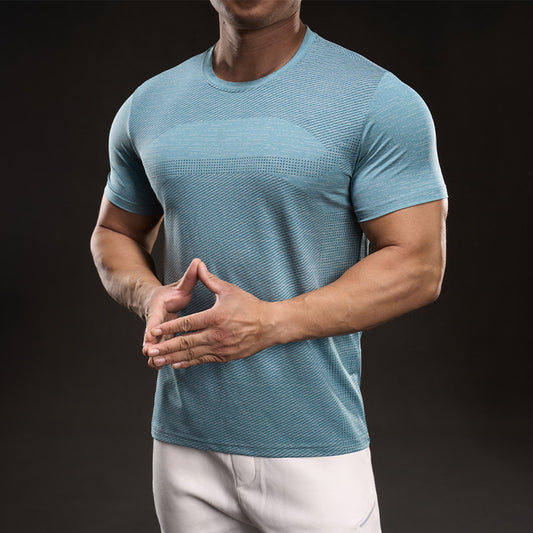 Breathable Men's Training Shirt in Light Blue - Lightweight Quick-Dry Tee Front View | GearrUp
