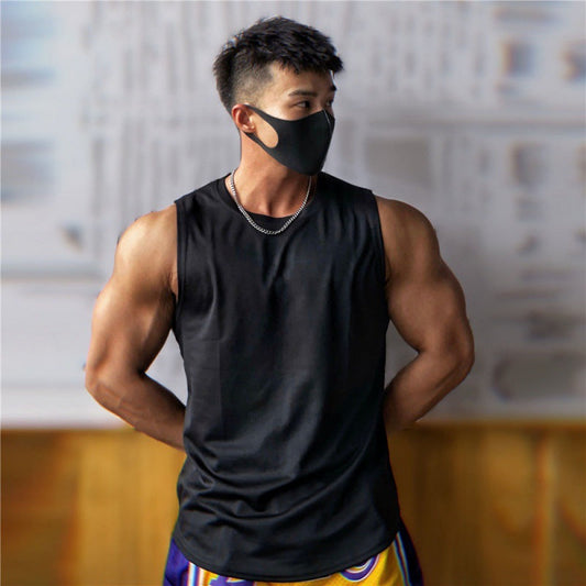 Men's breathable ice silk sports vest sleeveless workout t-shirt in black and white colors