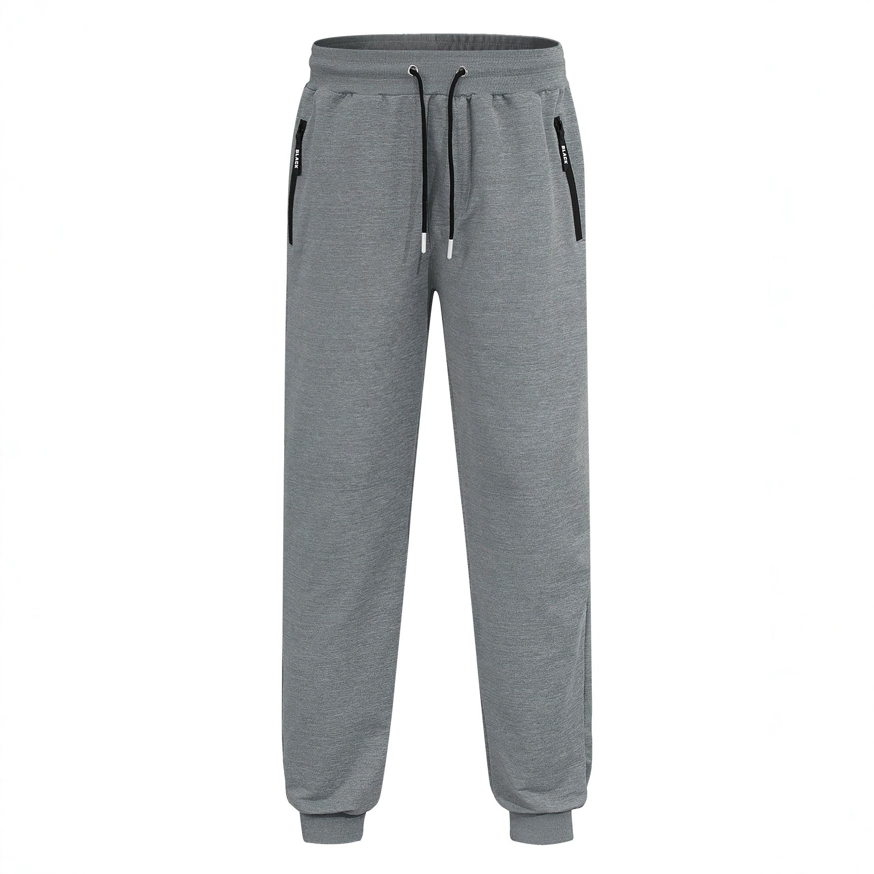 Men's sporty long pants in light heather gray with zip cuffs and mid-waist design.