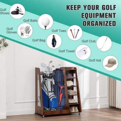 Heritage Wood Golf Bag Organizer – Premium 2-Bag Storage Rack