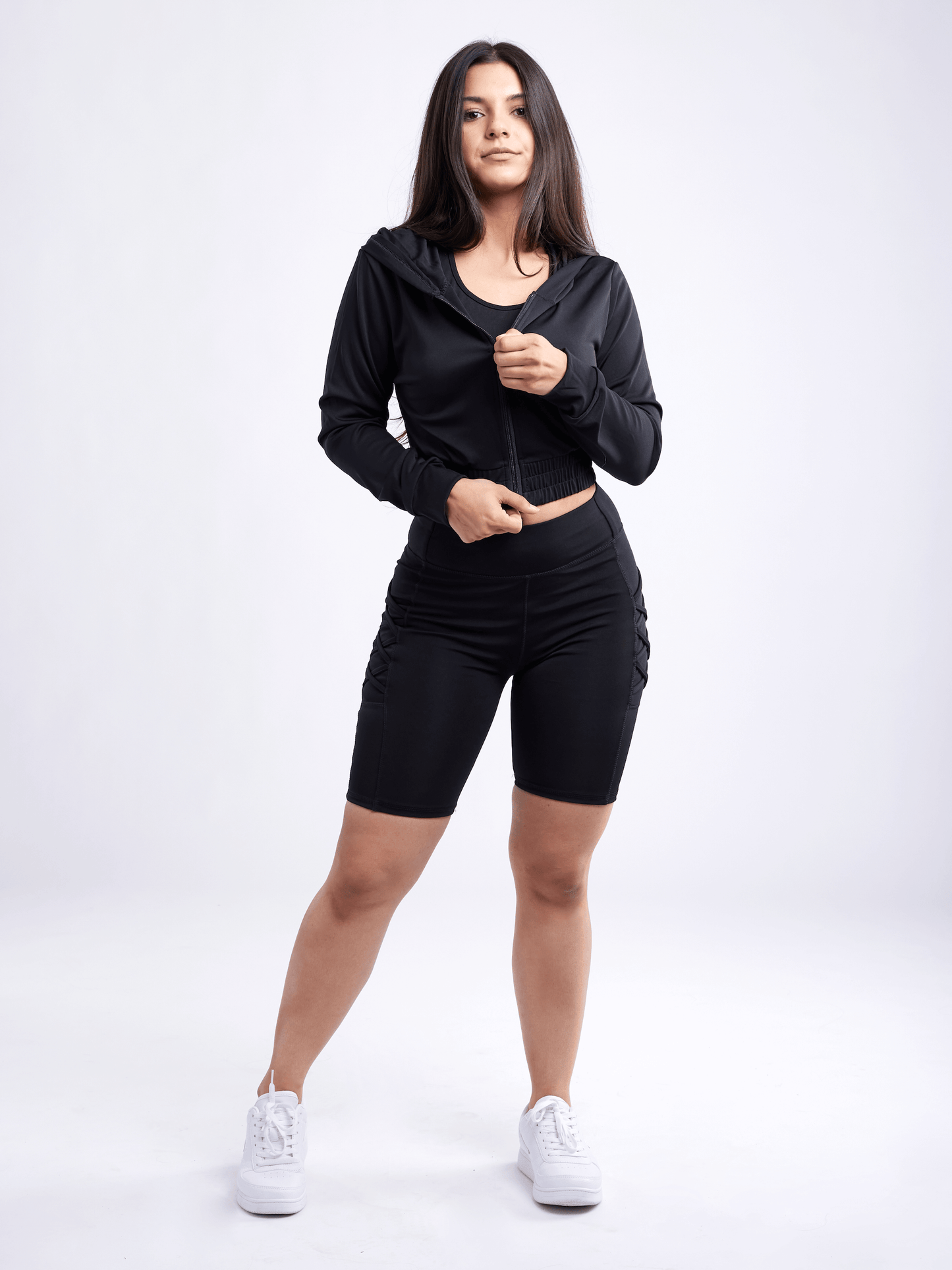 JupiterGear High-Waisted Workout Shorts with Pockets & Criss Cross Des