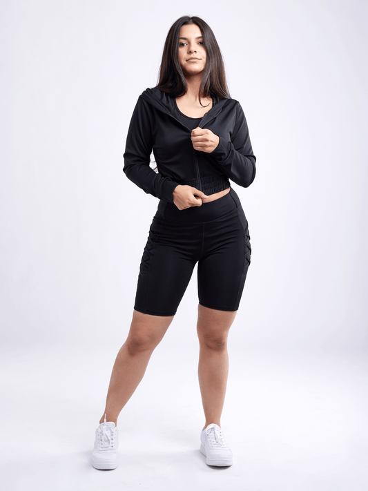 JupiterGear High-Waisted Workout Shorts with Pockets & Criss Cross Des