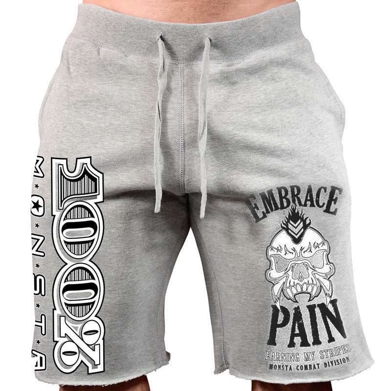Men's sports leisure running workout printed cotton shorts in gray with side pockets